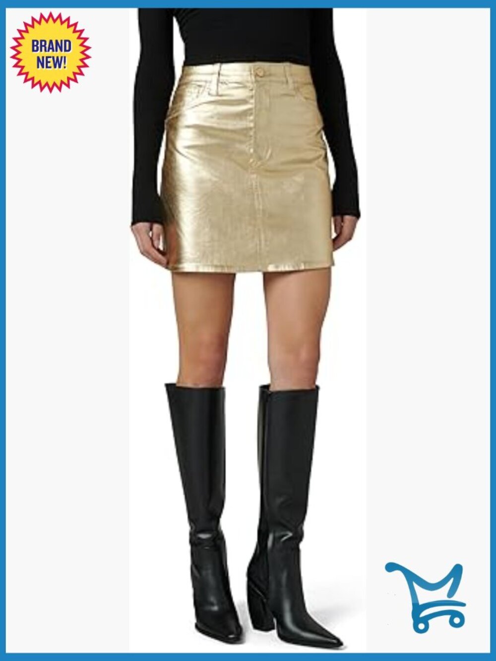 Gold Foil High Rise Mini Skirt with Five Pocket Styling